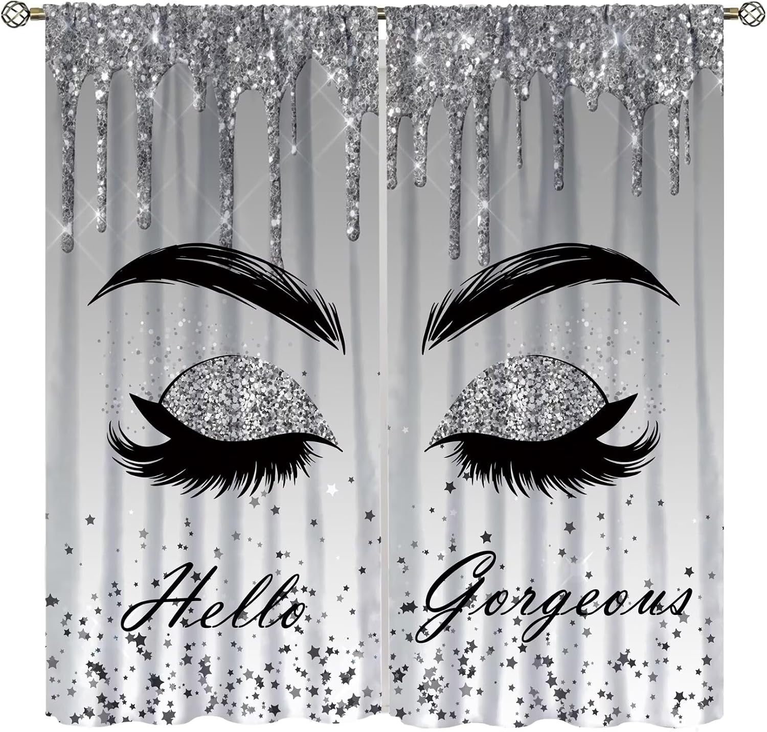 Beauty Makeup Filter - Silberner Glitzer-Wimpernvorhang mit Beauty-Augenbrauen- und Augenstern-Motiv,
