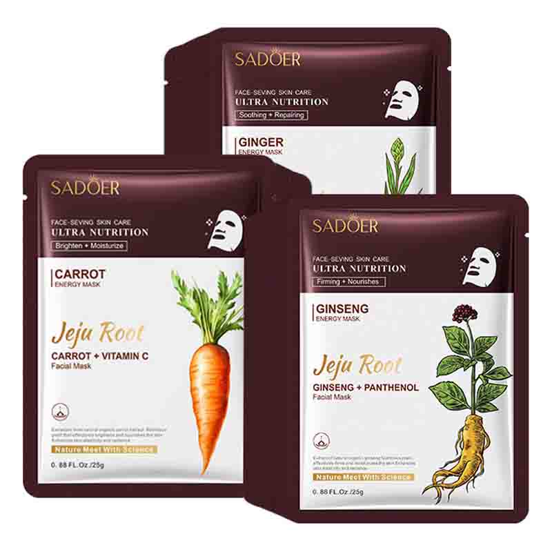 Sheet Face Mask Pack - 5 Stück SADOER Pflanzenwurzeln Gesichtsmaske Ginseng