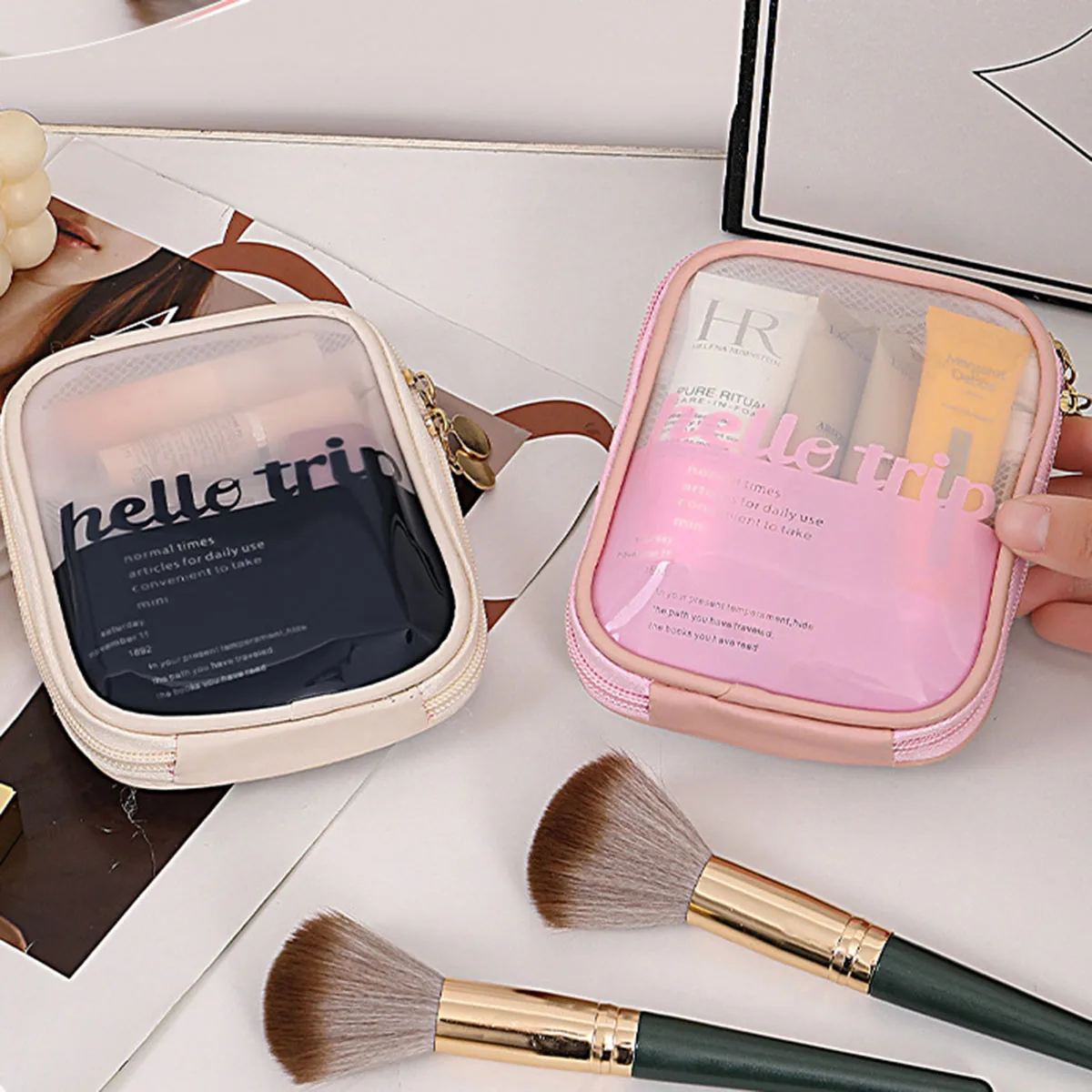 Beauty Kiss Makeup - Transparente tragbare Kosmetiktasche, Lippenstift-Organizer, Reisetasche für