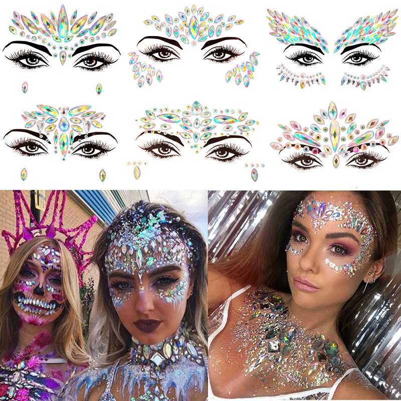Beauty Gems Makeup - 3D Strass Glitzer-Gesichtsaufkleber für Festivals, Glitzer-Make-up
