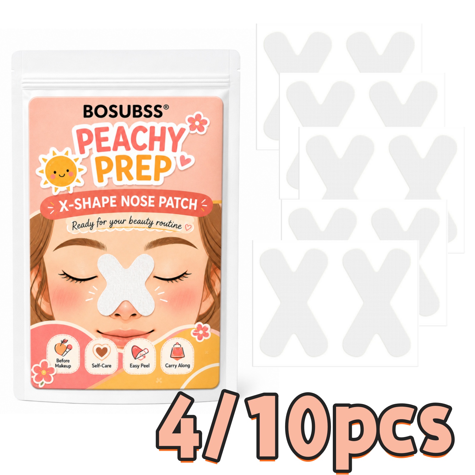 X Beauty Makeup - 4/10 Stück X-Shape Nasenpflaster-Set, Peachy Prep